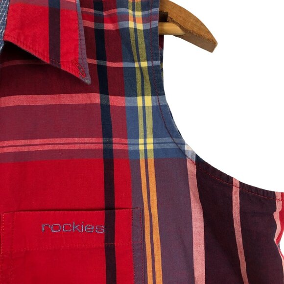 Vtg Rockies Women's Western Button Down Top Sz Large? Sleeveless Crop Plaid - Picture 5 of 8
